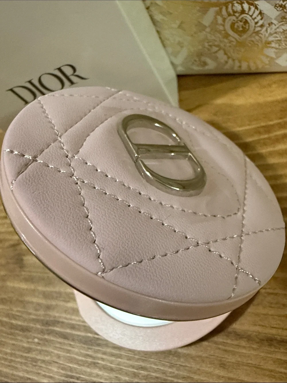 Soft Blush Pink Quilted Compact Mirror with Silver Accent - NIP